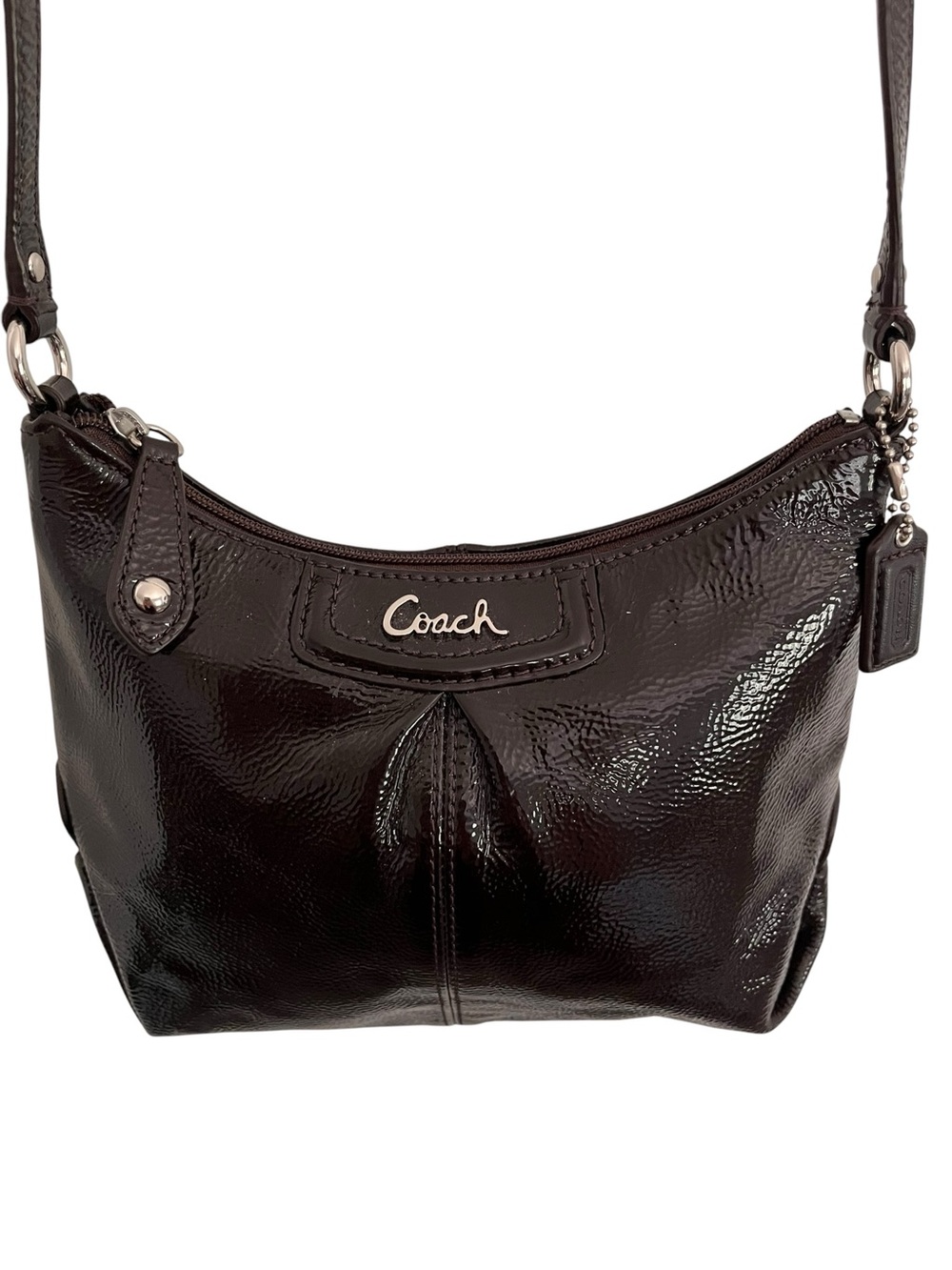 Coach Ashley Hobo Patent Leather Shoulder Bag in Dark Brown NWT